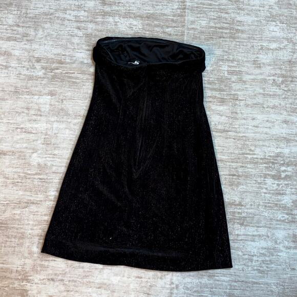 Urban Social Women’s XS Black Silver Metallic Velvet Strapless Midi Dress Retro - Picture 5 of 8